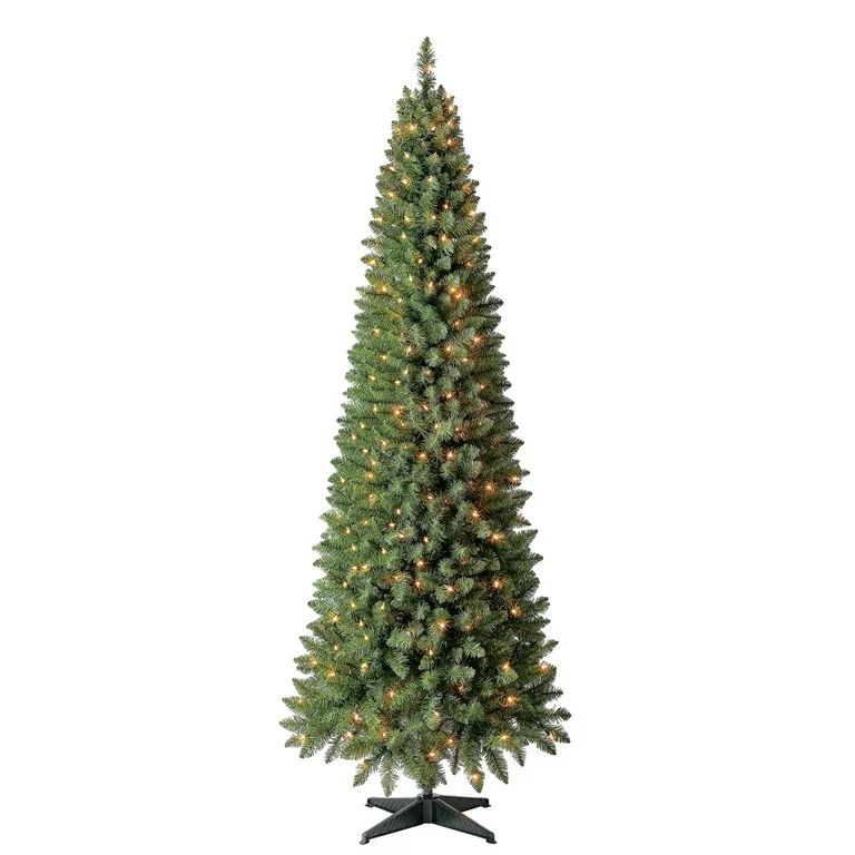 7 ft Pre-Lit Brinkley Pencil Pine Artificial Christmas Tree, Clear LED Lights, by Holiday Time | Walmart (US)