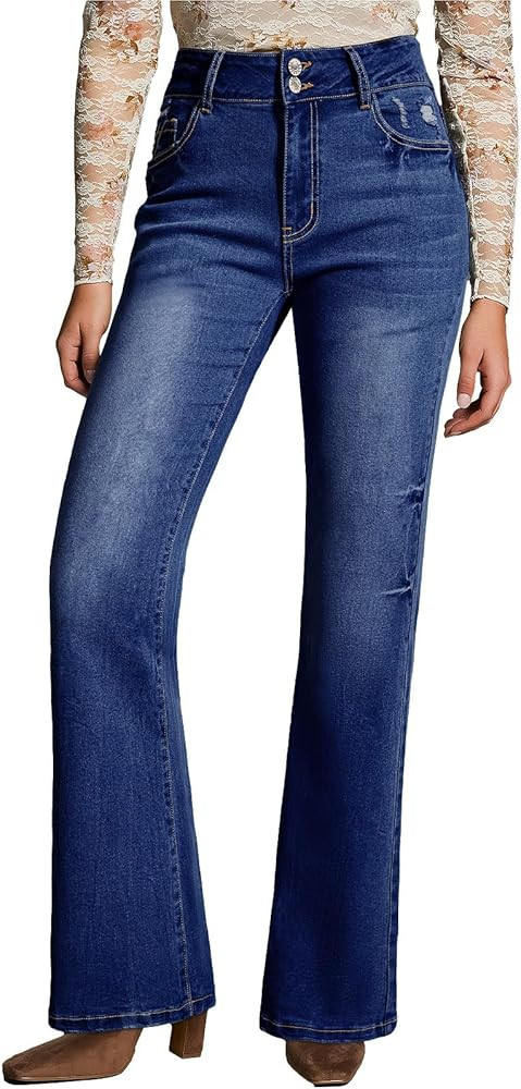 EVALESS Womens Flare Bell Bottom Jeans High Waisted Wide Leg Bootcut Jeans Stretchy Denim Pants | Amazon (US)