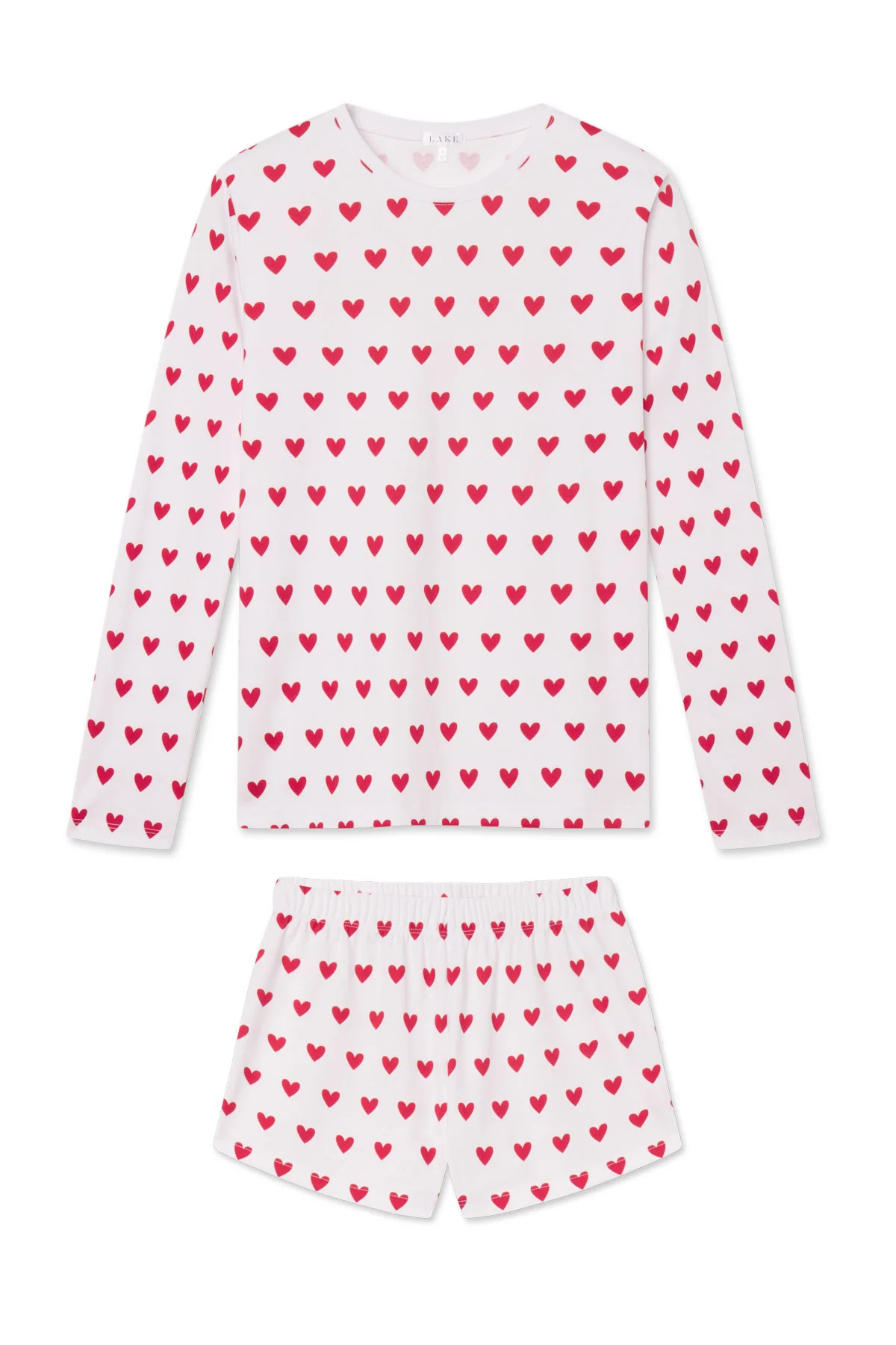 Pima Crew Long-Short Set in Classic Red Heart | Lake Pajamas