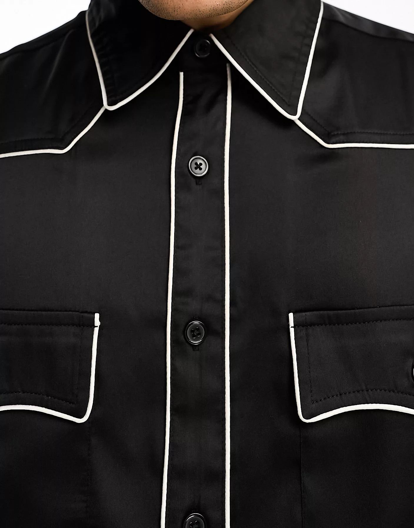 ASOS DESIGN regular fit western detail shirt in satin black  | ASOS | ASOS (Global)