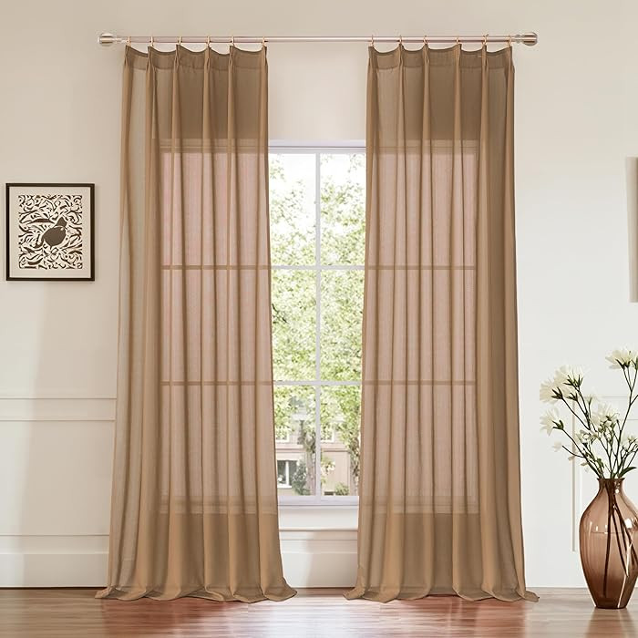 KangBang Brown Pinch Pleated Sheer Curtains 96 Inches Long for Living Room, Light Filtering Taupe... | Amazon (US)