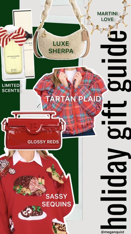 Holiday gift guide 
Holiday fashion 
Sequin holiday sweater 
Red dress sold out tartan plaid 
Sherpa coach 
Jo Malone holiday 

#LTKHoliday #LTKCyberWeek #LTKGiftGuide
