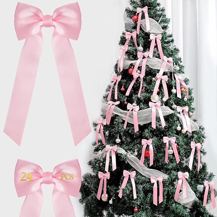 AYGXU Valentines Day Bows decorations-24pcs Twist Tie Bows,Christmas Bow,Pink Bows for Christmas ... | Amazon (US)