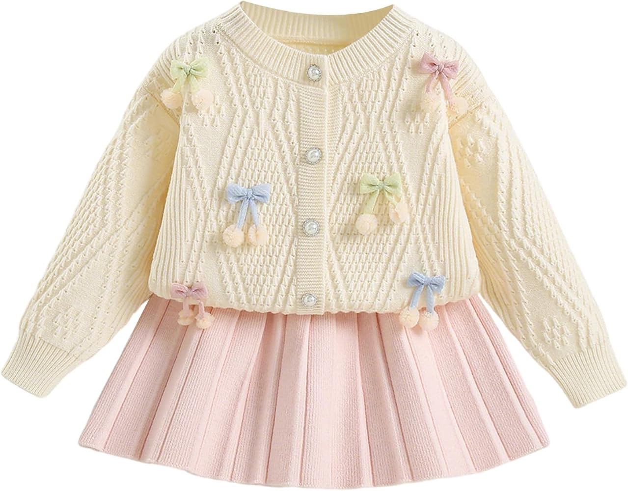 JiAmy Girls Cardigan Skirt Sets Toddler Knit Sweater and Skirt 2 Piece Winter Fall Outfit 1T-8Y | Amazon (US)