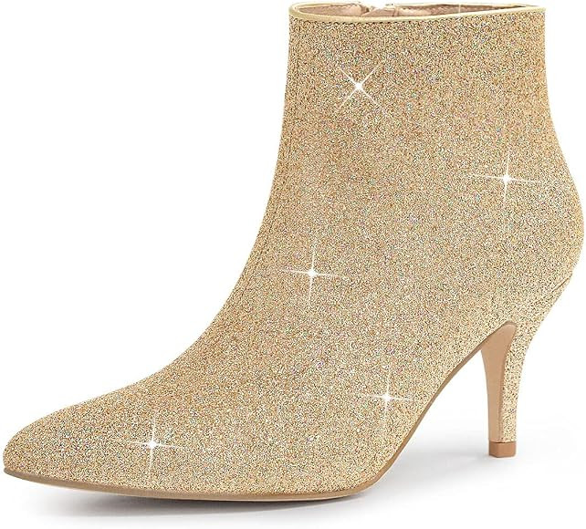 Allegra K Women's Glitter Pointed Toe Stiletto Heel Ankle Boots | Amazon (US)