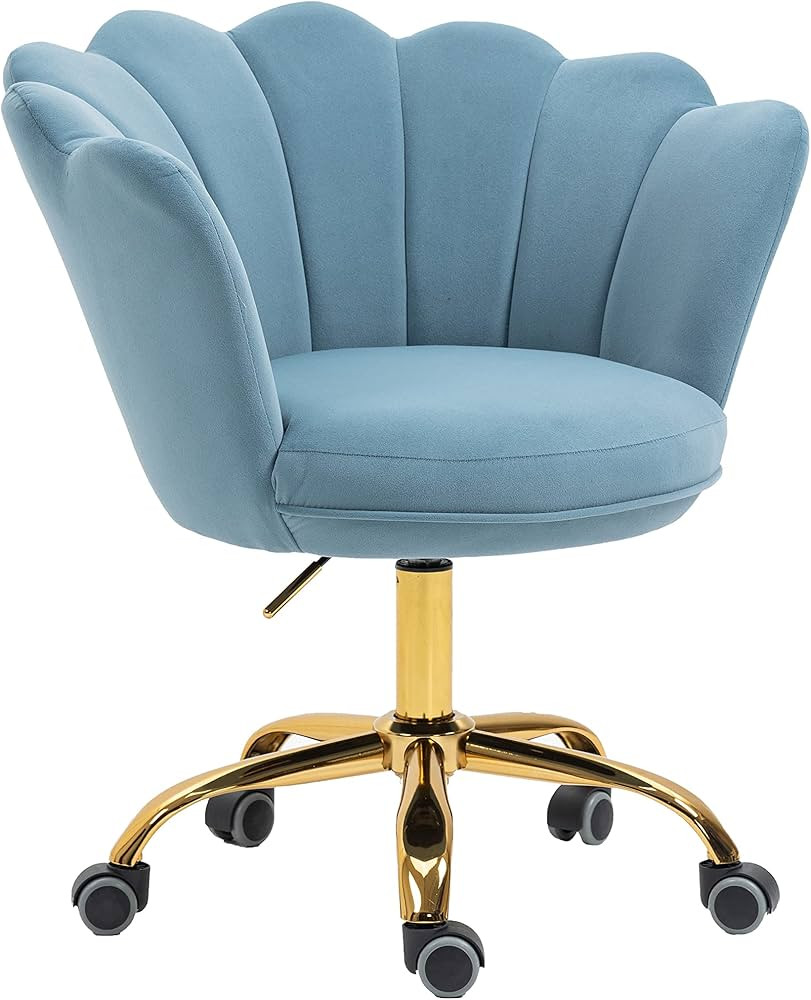 ZOBIDO Comfy Home Office Task Chair with Wheels, Cute Modern Upholstered Velvet Seashell Back Adj... | Amazon (US)