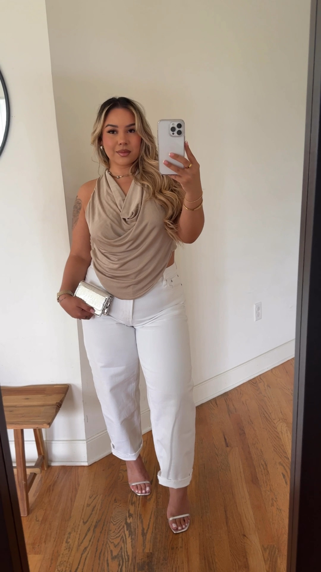 In the Nude Outfits for Summer🤍 - sizing 👇🏼 
Satin Shirt: M (White) - it’s not a set or the same color as the skirt but looks very good together😍
Satin Skirt: L 
Wrap Blazer: M 
Wrap Vest Top: L 
Zara Pants: XL (no stretch, size up) 
Khaki Cowl Neck: L 
American Eagle white Pants: 10 
Satin Asymmetrical Top: L 


#LTKMidsize #LTKSummerEdit #LTKSeasonal