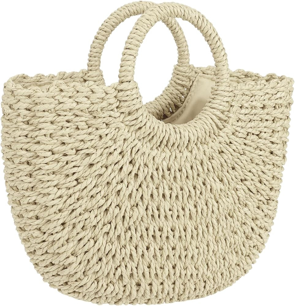 Womens Large Straw Beach Bag Woven Tote Bag Top Handle Handbag Purse for Summer | Amazon (US)