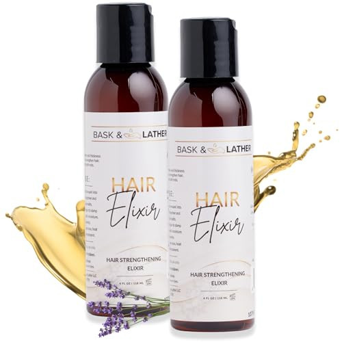 BASK & LATHER Elixir Hair Strengthening Oil, Jamaican Black Castor Oil, For Volume, Thickness, Detangle, De Frizz, Conditions New Hair Growth, 4 fl oz, 2PK | Amazon (US)