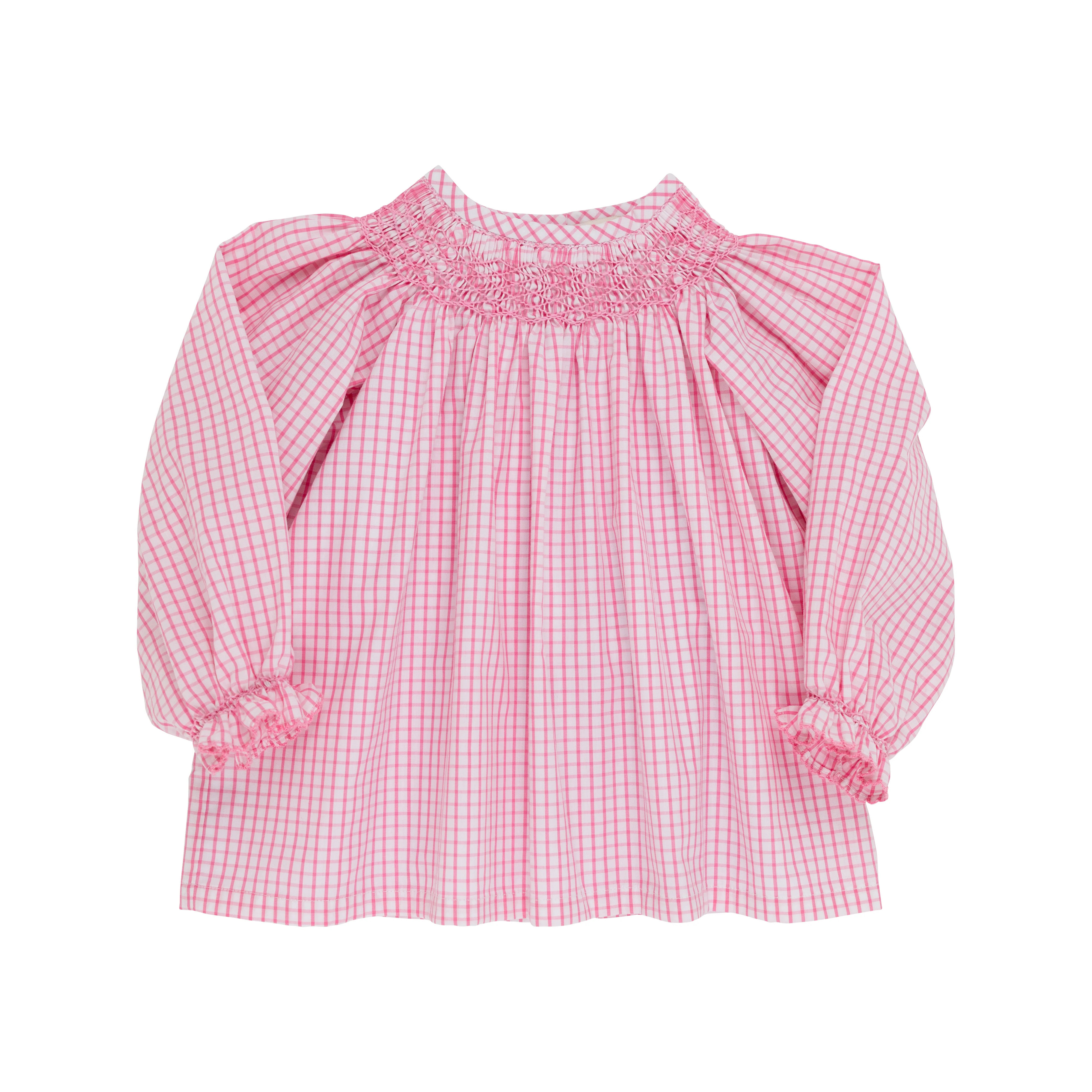 Bettye Sue Smocked Top - Hamptons Hot Pink Windowpane with Hamptons Hot Pink Geometric Smocking | The Beaufort Bonnet Company