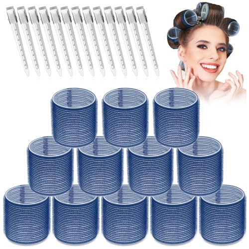 Jumbo Hair Curlers Set - 24 Large Rollers with 12 Rollers and 12 Clips for Long, Thick Volume (Blue) | Amazon (US)
