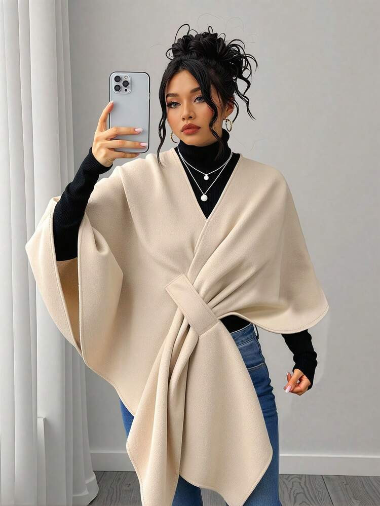 Elenzga Plus Size Women Wool Blend One-Piece Cloak Jacket | SHEIN