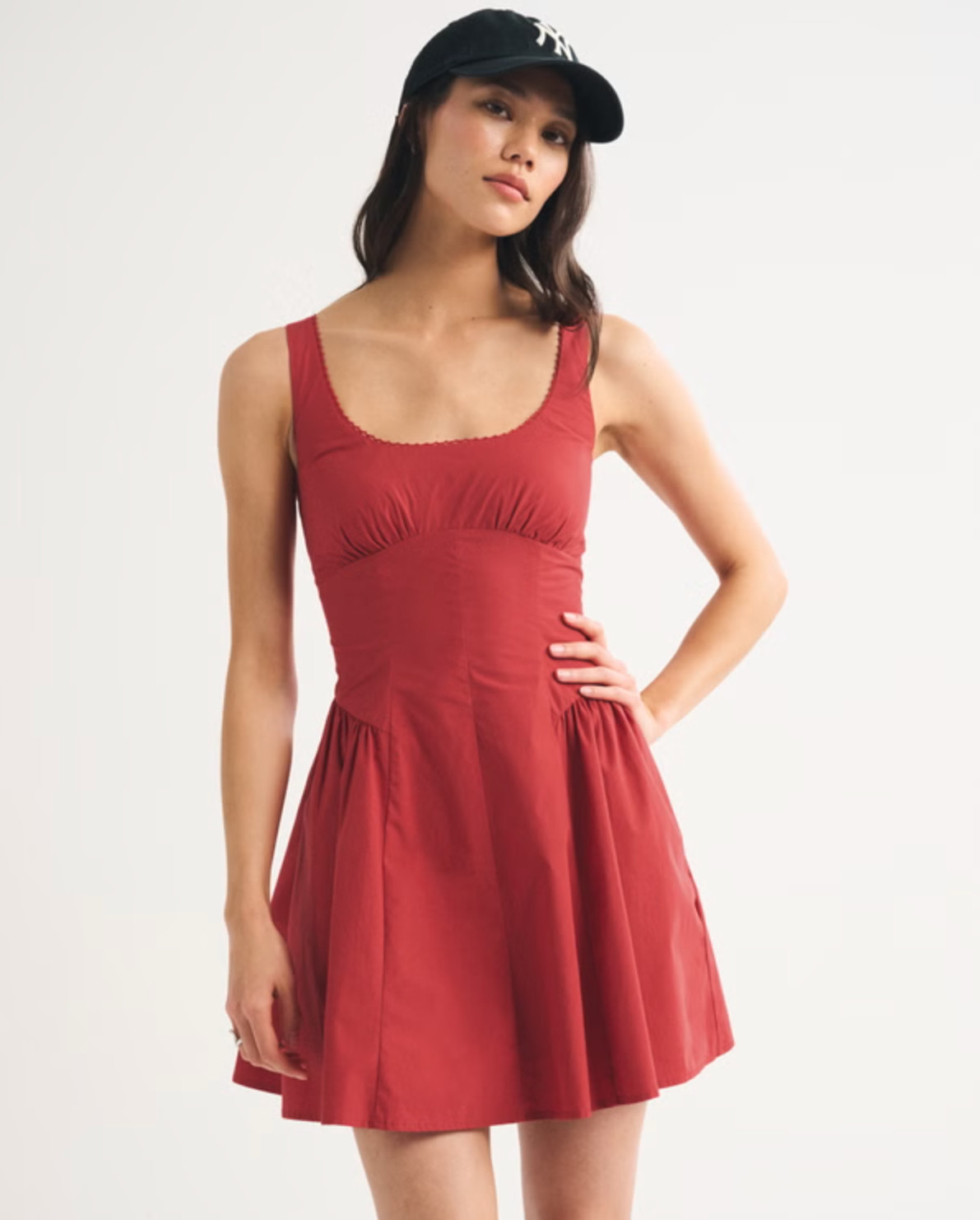 Such a flattering everyday dress 🤍 The Abercrombie Dylan Bra-Free Mini Dress is part of their bra-free collection with built-in support (removable pads!) so you can skip the bra. It features a scoop neckline with delicate picot trim, adjustable straps, back smocking, and a dipped waist that flows into the prettiest skirt. Easy, comfortable, and perfect for throwing on and going ✨ 

 #LTKgrwm #LTKmomlife #LTKmorningroutine