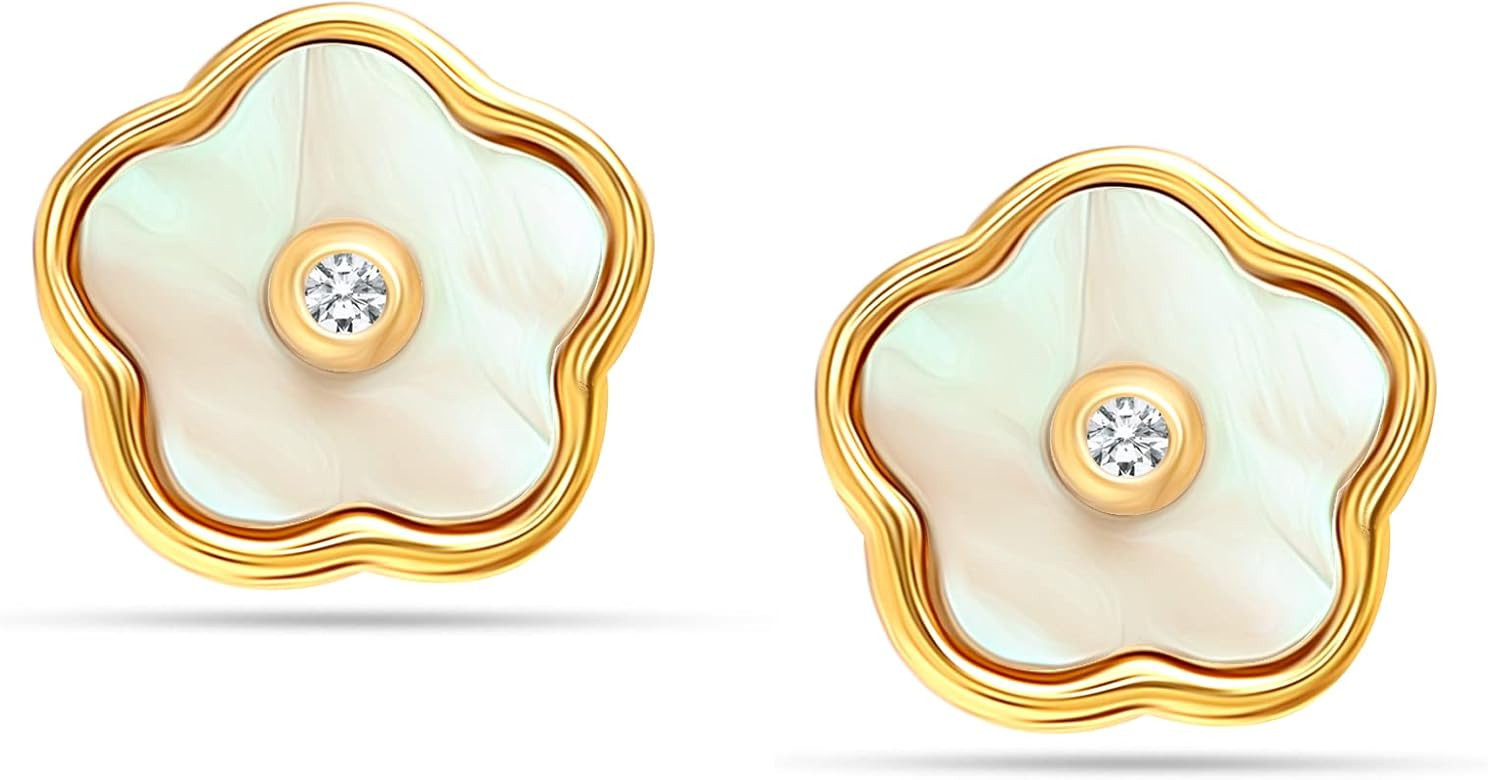 LeCalla 925 Sterling Silver 14K Gold-Plated Mother of Pearl Zirconia Stud Clover Flower Duck Dang... | Amazon (US)