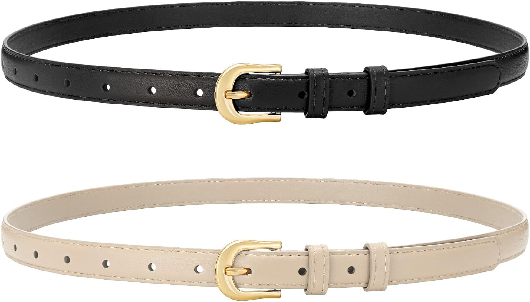 XZQTIVE 2 Pack 0.71'' Women Skinny Leather Belts for Jeans Dress Pants Thin Black Brown Belt for ... | Amazon (US)