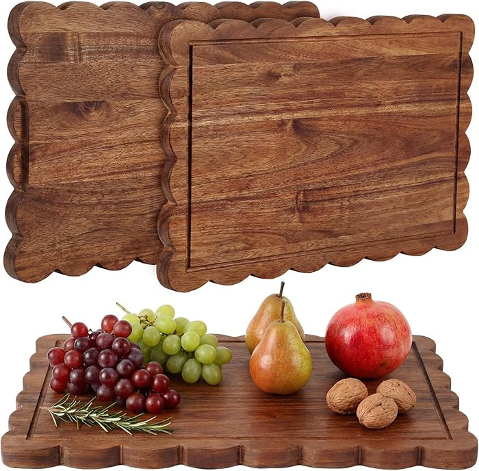 Teenyyou Acacia Wood Cutting Board with Scalloped Side 17" x 12" Solid Wood Cutting Board with Ha... | Amazon (CA)