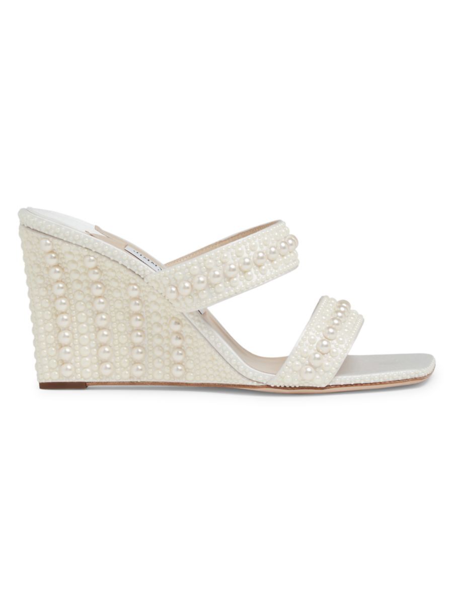 Sacoria 85MM Faux Pearl-Embellished Wedge Sandals | Saks Fifth Avenue