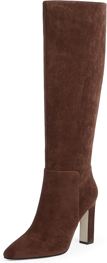 Women Knee High Boots Almond Toe Chunky Block High Heel Side Zipper Long Boots for Women | Amazon (US)