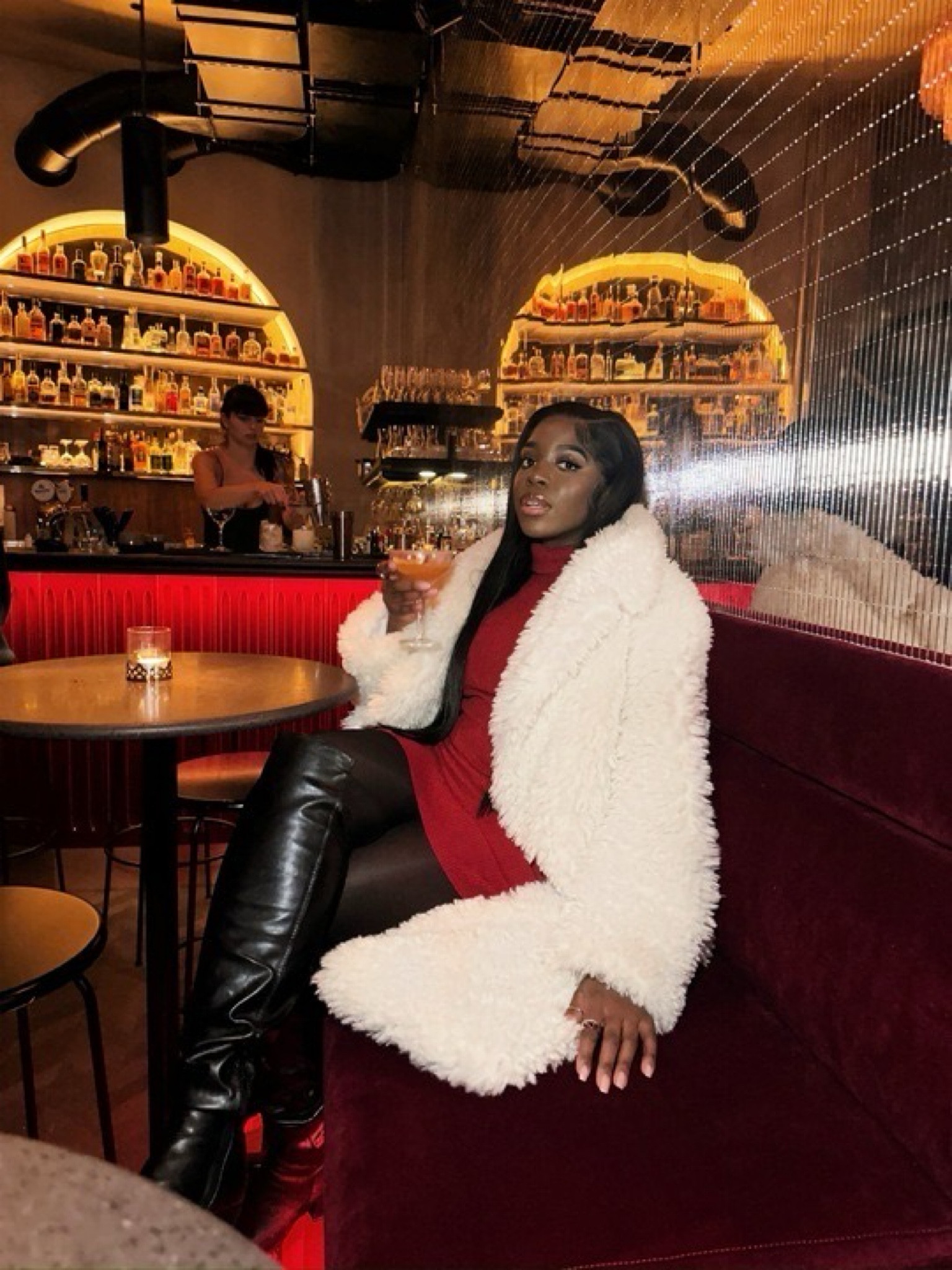 Red knitted jumper dress, faux fur coat styling, knee high boots, Christmas party outfit, night out outfit ❣️

#LTKSeasonal #LTKHoliday #LTKeurope