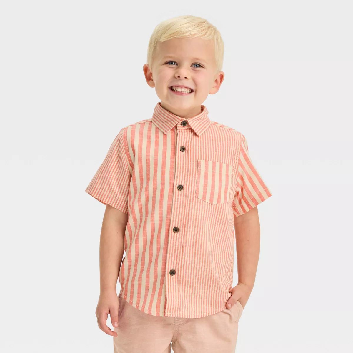 Toddler Boys' Short Sleeve Poplin Button-Up Shirt - Cat & Jack™ Blue 5T | Target