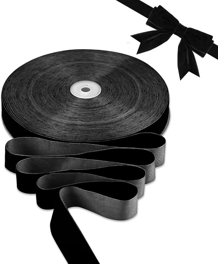 BokingOne Black Velvet Ribbon 1 Inch X 30 Yards Vintage Nylon Velvet Wired Ribbon with Spool for ... | Amazon (US)