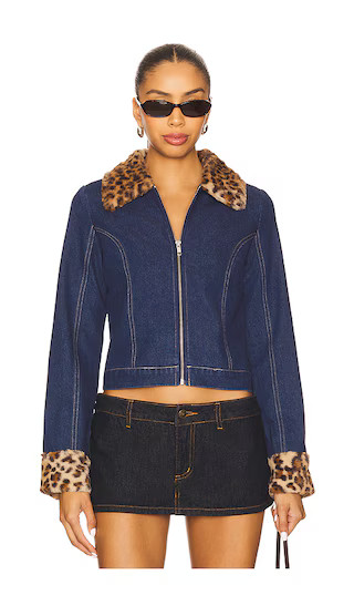 Gia Denim And Faux Fur Jacket in Dk Denim | Revolve Clothing (Global)