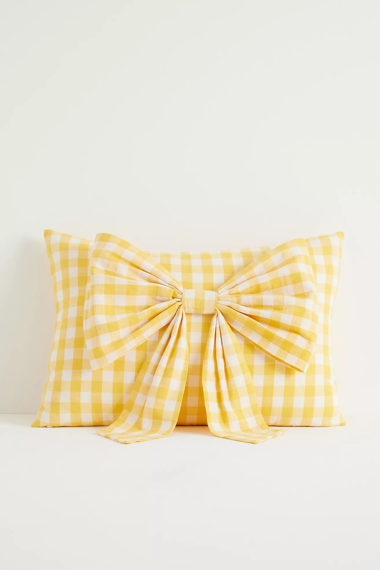 Ana Cotton Gingham Printed Bow Pillow | Anthropologie (US)