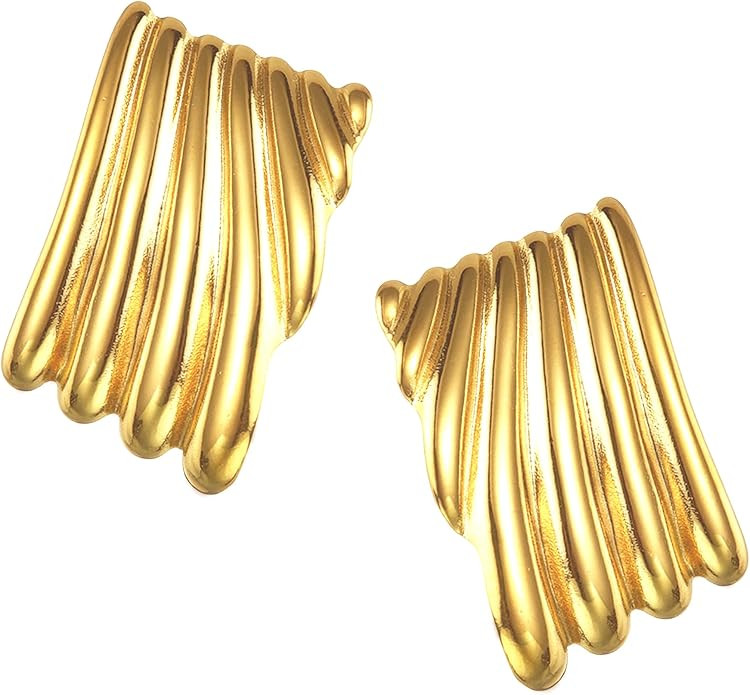 Gold Chunky Stud Shell Earrings for Women，Statement Summer Vintage Geometic Square Earing Weddi... | Amazon (US)