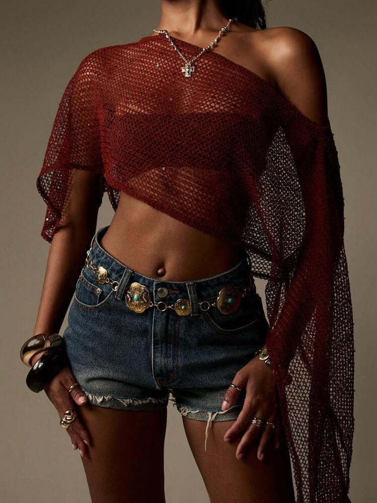 MISSGUIDED Crochet Fishnet Top Festival Boho Bohemian Knit Long Sleeve Cover Up Shoulder Summer Net Beach Mesh | SHEIN