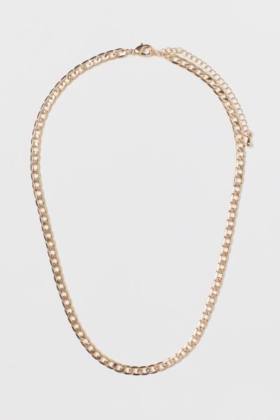 Short, shiny metal chain necklace. Adjustable length, 16 1/4 - 19 3/4 in. | H&M (US)