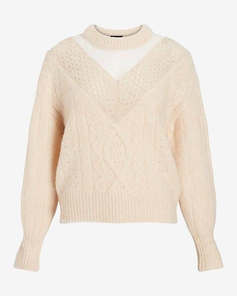 Cable Knit Crew Neck Lace Sweater | Express