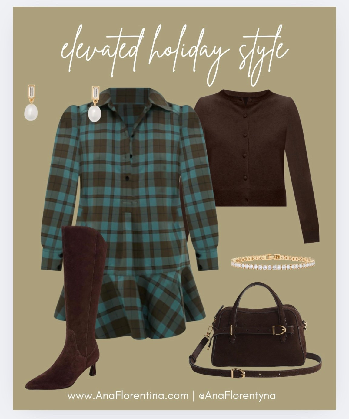 Pretty plaid dress and brown cashmere sweater with Naturalizer brown suede boots (i got mine in size 7, I went up as a size). The bracelet is so pretty, I own it in rose gold. Hope you have a great weekend! I love this outfit for Thanksgiving or a holiday party! 

#LTKSeasonal #LTKStyleTip #LTKHoliday