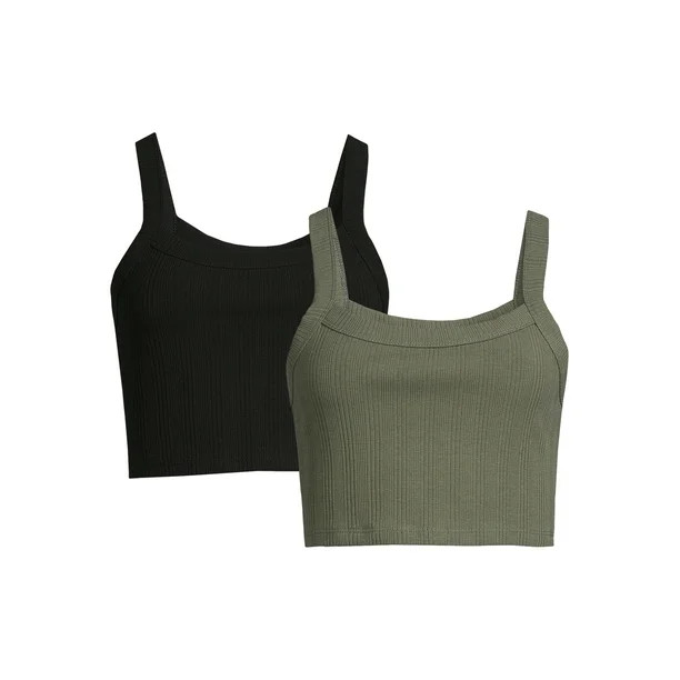 No Boundaries Juniors Crop Rib Tank Top, 2-Pack - Walmart.com | Walmart (US)