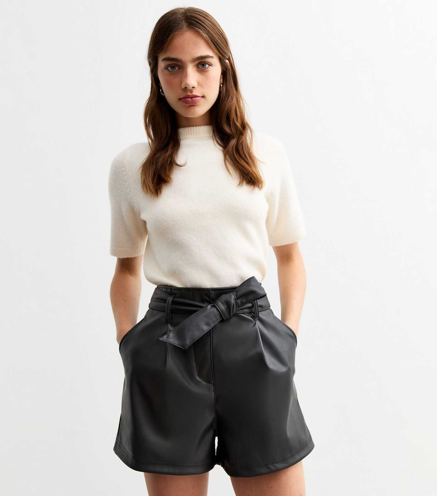 Black Tie Waist Faux Leather Shorts | New Look | New Look (UK)