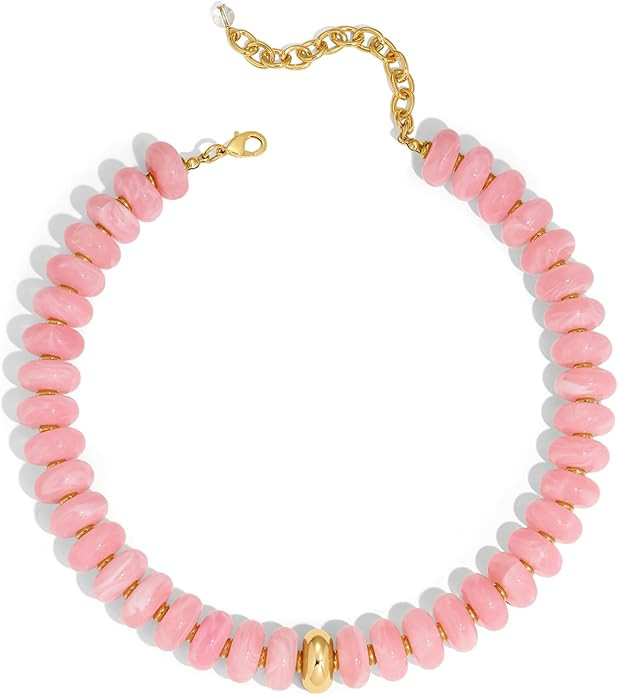 Resin Bead Necklace, Summer Fashion Statement Boho Beaded Chunky Necklace for Women, Adjustable L... | Amazon (US)