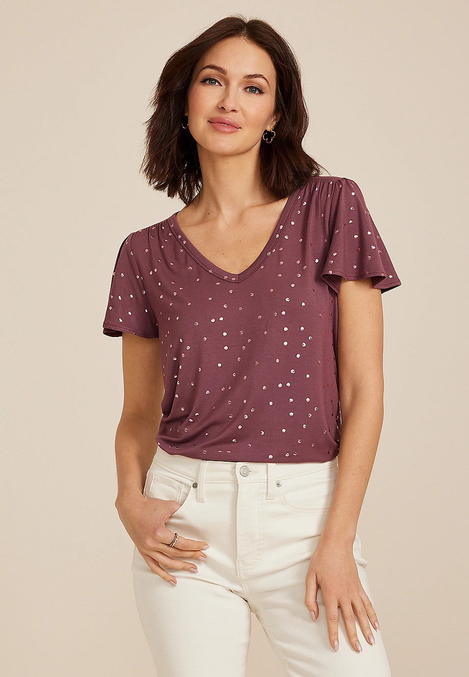 Polka Dot Flutter Sleeve Tee | Maurices