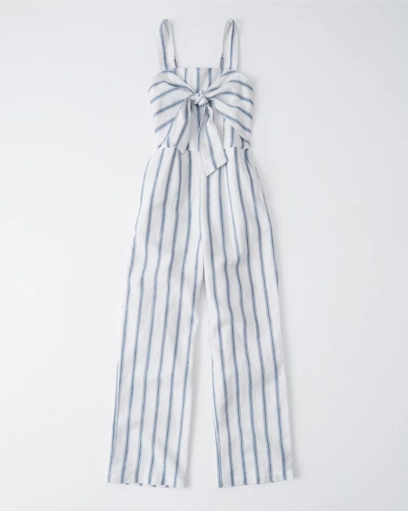 Womens Tie-Front Linen-Blend Jumpsuit | Womens Dresses & Rompers | Abercrombie.com | Abercrombie & Fitch US & UK