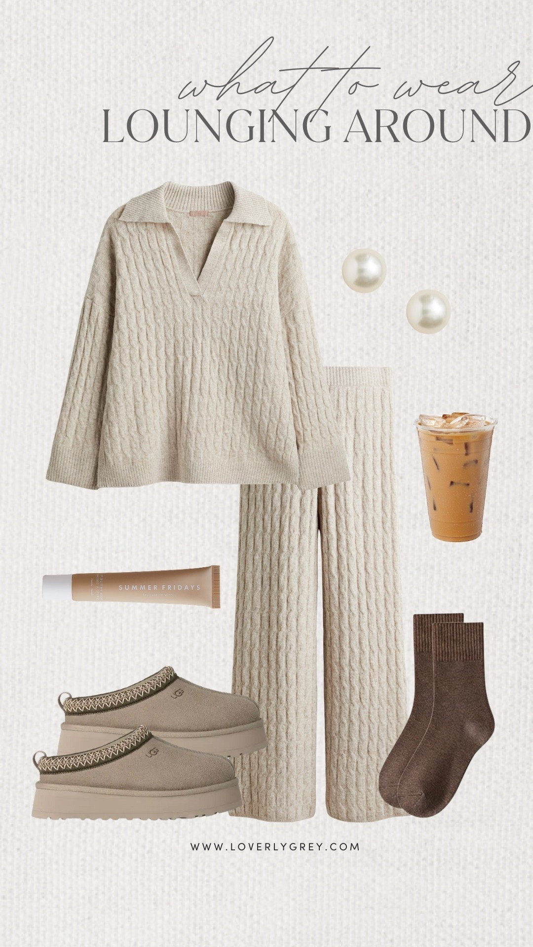 Loverly Grey, what to wear while lounging around. I am loving this matching set from H&M for a relaxing day at home! I paired the look with stud pearl earrings, UGGs, and some comfort socks. Loverly Grey, what to wear, lounging around

#LTKStyleTip #LTKSeasonal
