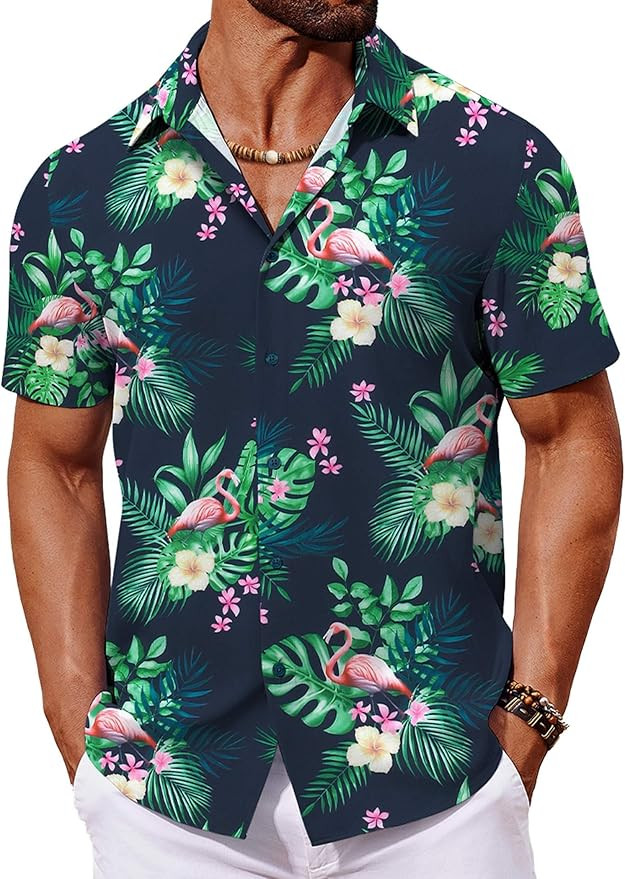 COOFANDY Mens Hawaiian Shirt Short Sleeve Button Down Shirts Tropical Floral Summer Beach Shirts | Amazon (US)