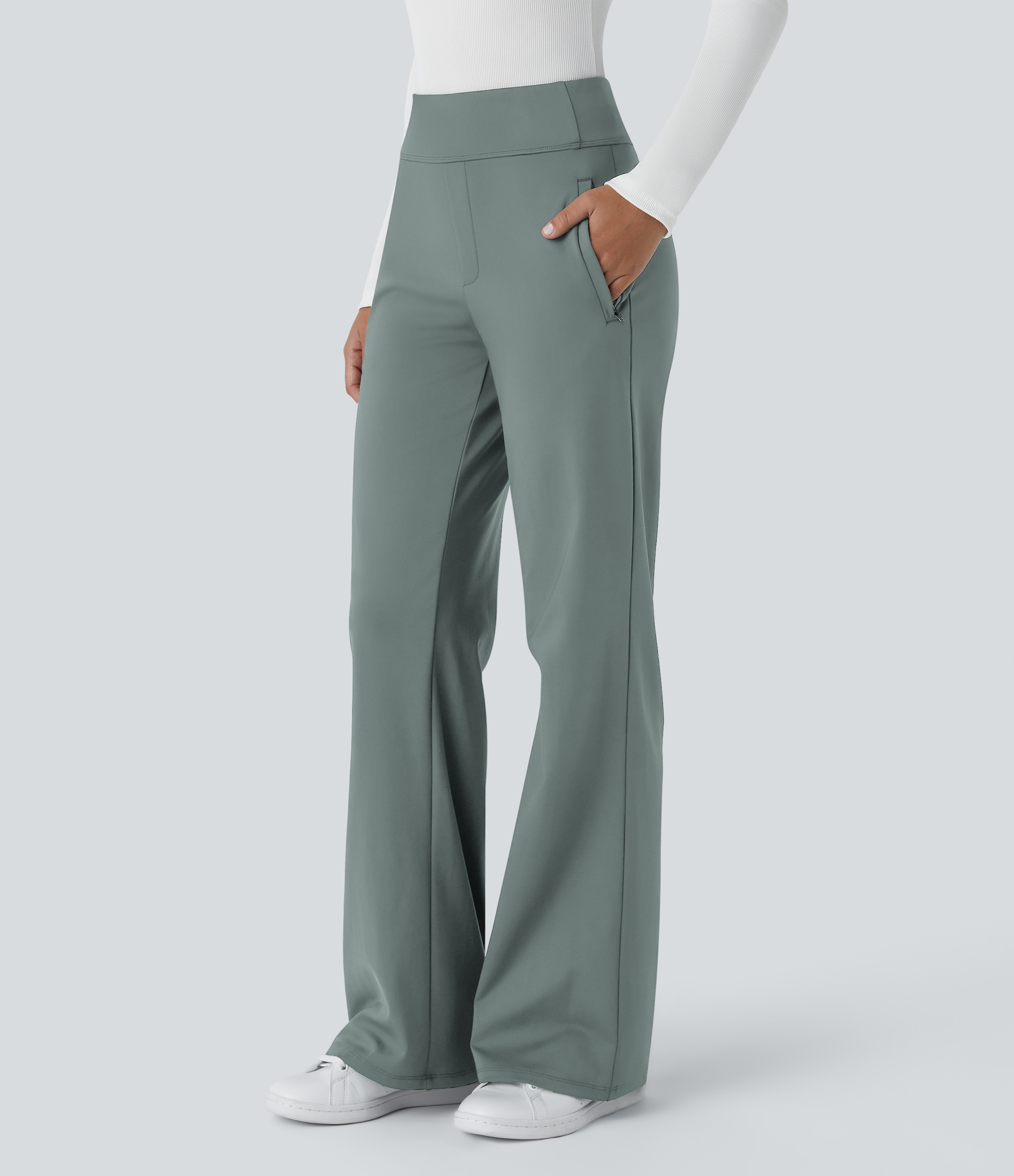 Halara Halara Flex™ High Waisted Side Zipper Pocket Work Flare Pants - Deep Aquamarine - L(regular) sweatpants jogger pants | HALARA