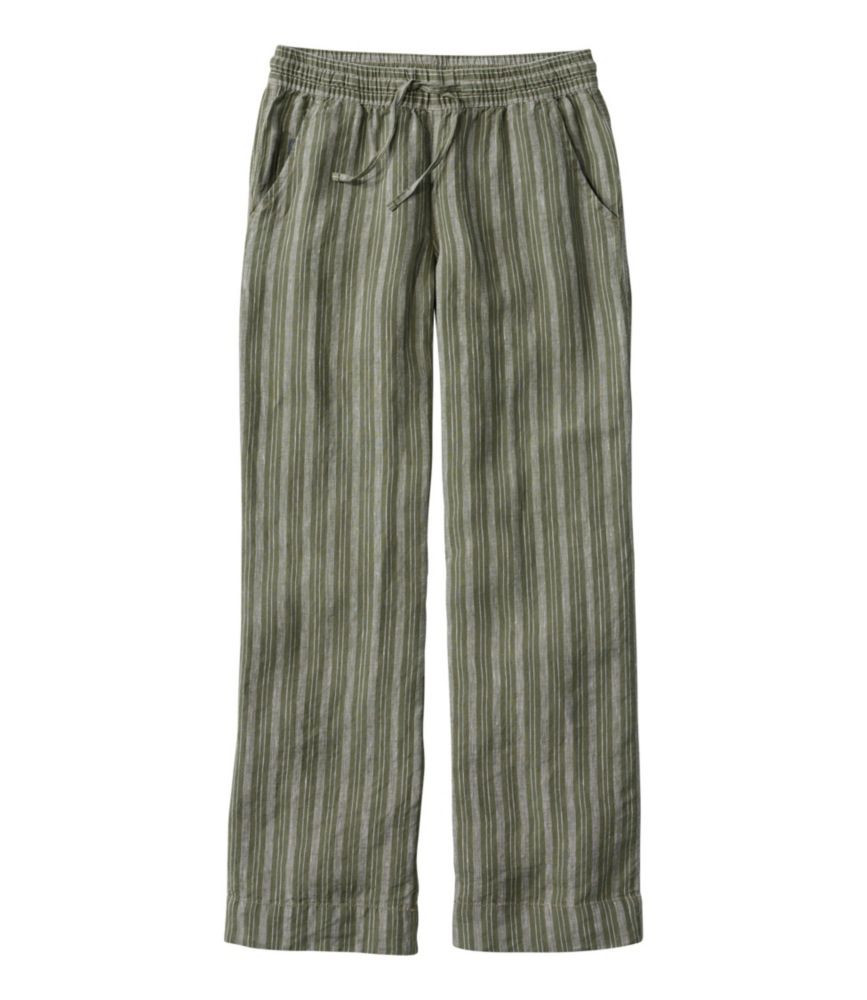 Women's Premium Washable Linen Pull-On Pants, Stripe Olive Gray Stripe 4 L.L.Bean | L.L. Bean