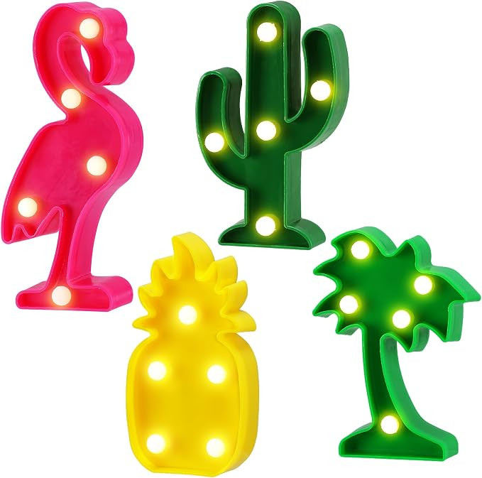 Cute Hawaiian Party Decoration Lights - Mini LED Flamingo Pineapple Palm Tree Cacti Signs, Summer... | Amazon (US)