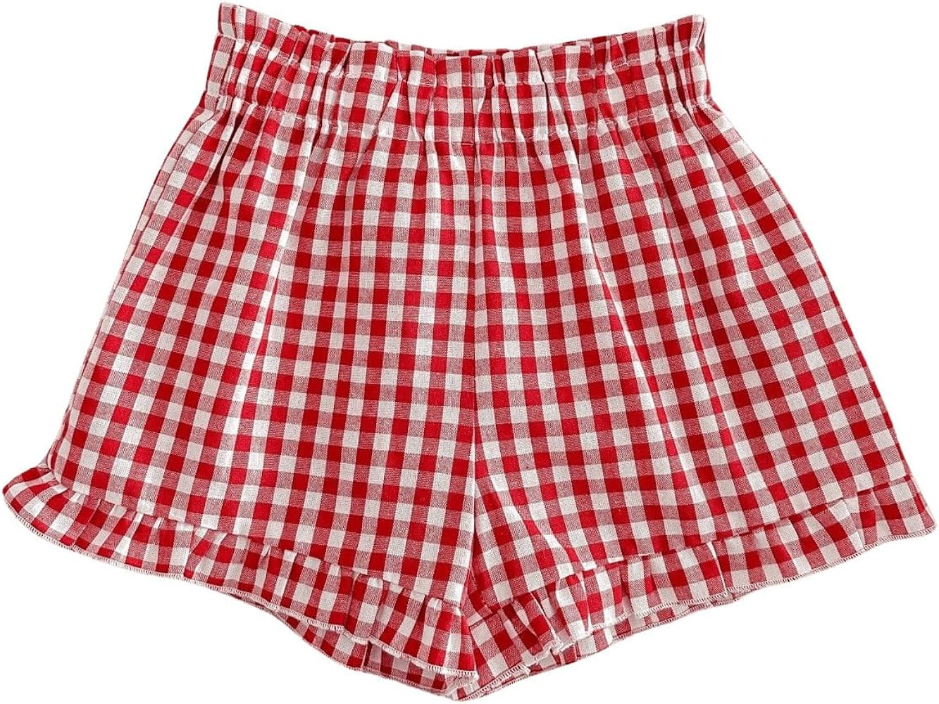 SOLY HUX Toddler Girl's Plaid Shorts Elastic Waist Wide Leg Ruffle Hem Loose Casual Summer Shorts | Amazon (US)