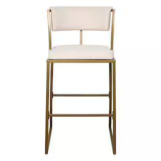 NewRidge Home Goods Min.a 30 in.. Antique Brass Mid-Back Metal Bar Stool with Upholstered Cream S... | The Home Depot
