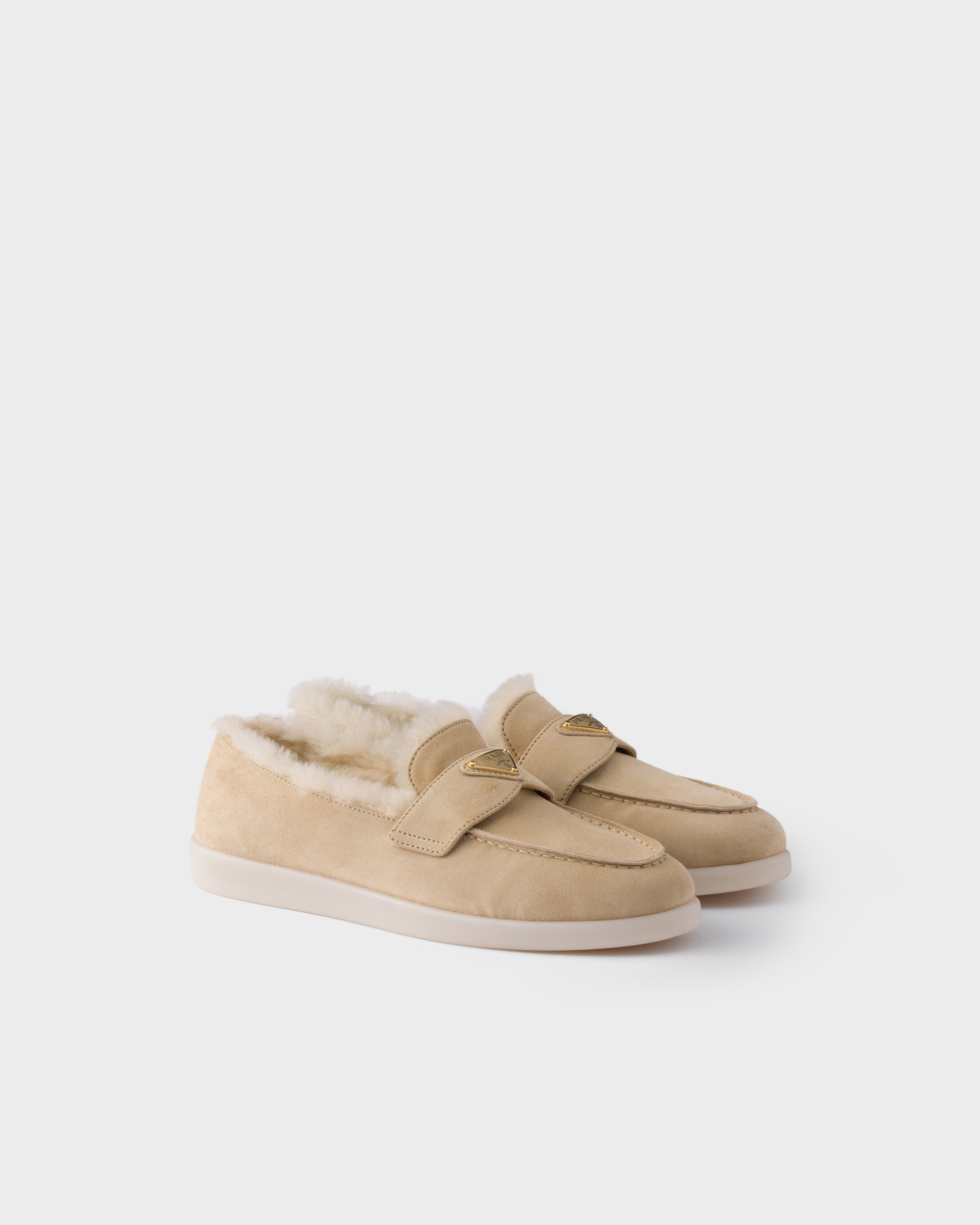 Suede and shearling loafers | Prada US