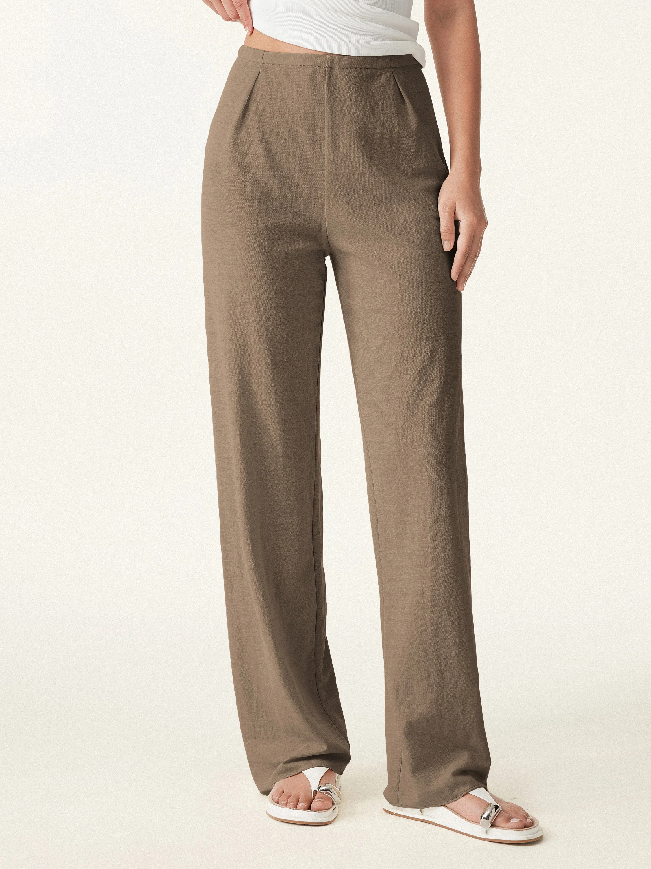 Breathable Cotton-linen Mid Rise Straight Leg Pant | OGLmove