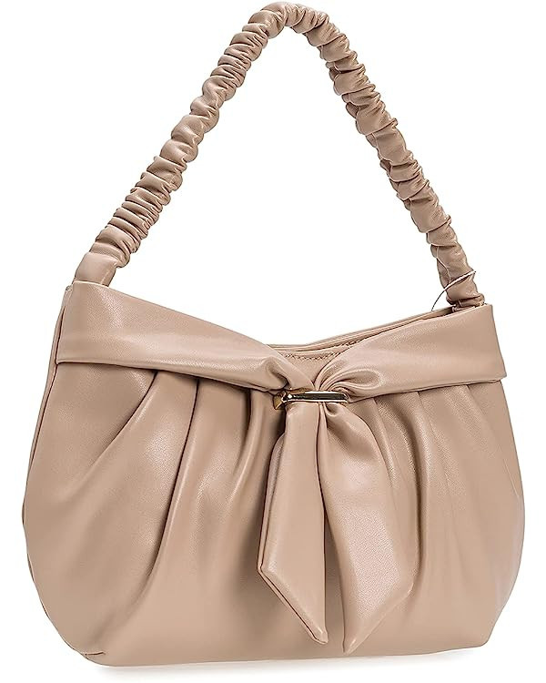 CHARMING TAILOR Elegant Rushed PU Small Handbag for Women Evening Party Retro Bow Clutch Purse | Amazon (US)