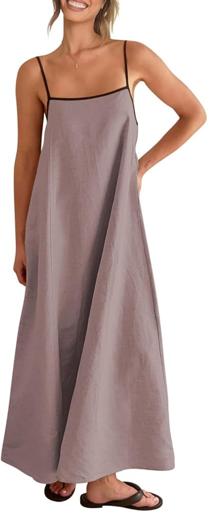 Shy Velvet Women's 2025 Summer Linen Maxi Dress Contrast Spaghetti Strap Dress Backless Sleeveles... | Amazon (US)