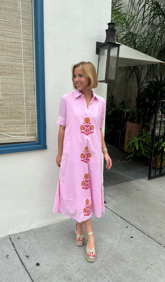 Darren Midi Dress Short Sleeve Row Pink Milos | Madison Mathews