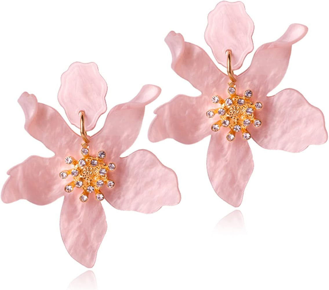 ANDPAI Unique Bohemian Oversized Acrylic Resin Flower Dangle Drop Earrings Retro Large Hawaii Flo... | Amazon (US)
